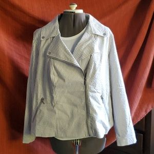 Isaac Mizrahi Live Cotton Striped Moto Jacket